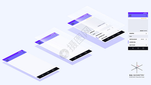 空的等距移动应用程序页面 移动应用程序展示的矢量样机投影电话屏幕技术页数小样陈列柜空白手机设计背景图片