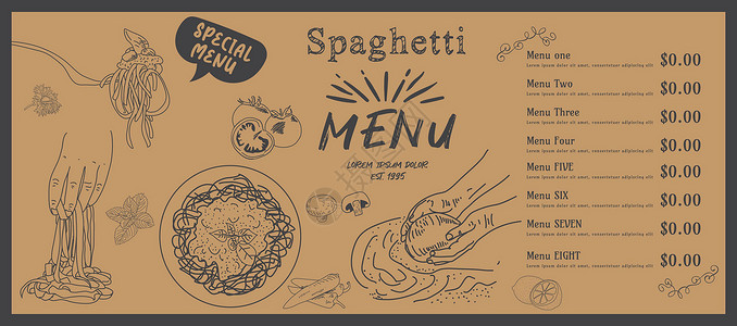 餐厅菜单意大利面条 向量传单餐厅海报桌子标识火焰叶子食物小册子美食设计图片