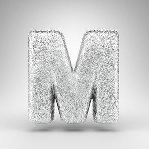 白色背景上的字母 M 大写 具有光泽金属质感的折痕铝箔 3D 字母背景图片