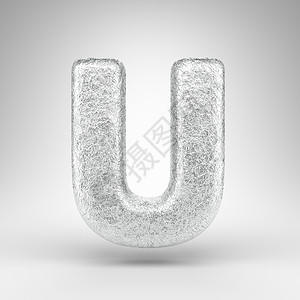 白色背景上的大写字母 U 具有光泽金属质感的折痕铝箔 3D 字母背景图片