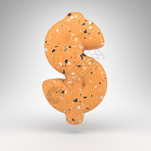 白色背景上的美元符号 带有橙色水磨石图案纹理的 3D 标志背景图片