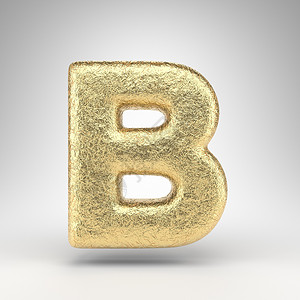 金属质感字母白色背景上的字母 B 大写 具有光泽金属质感的折痕金箔 3D 字母背景