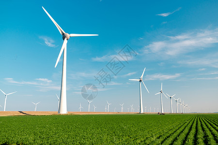 海上风车公园 有暴云和蓝天 海中风车公园发电机活力蓝色涡轮农场公园天空力量环境生态背景图片