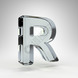 R字母白色背景上的大写字母 R 带色散的相机镜头透明玻璃 3D 字母背景