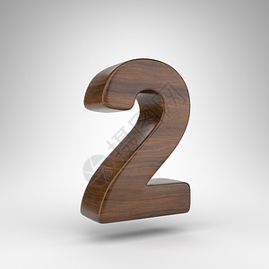 白色背景上的数字 2 具有棕色木纹的深色橡木 3D 数字背景图片