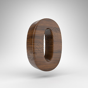白色背景上的数字 0 具有棕色木纹的深色橡木 3D 数字背景图片