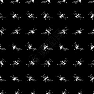 飞行蜜蜂手绘和黑白数字化的简单无缝图案包装设计包装野生动物艺术漏洞绘画插图纺织品黑色蜂蜜背景图片