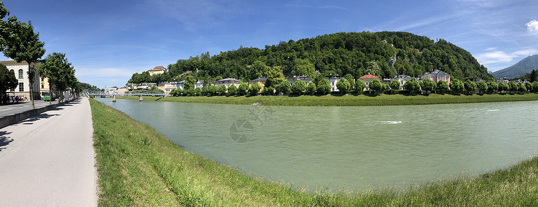 萨尔茨堡州Salzach河的全景背景