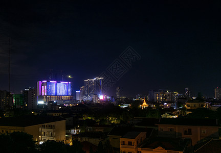 中央市中心phnom pinh城市天线夜景 坎波迪亚娜迦建筑物高视野景观城市风景世界天际摩天大楼背景图片