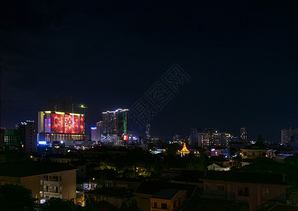 中央市中心phnom pinh城市天线夜景 坎波迪亚城市高视野景观天际摩天大楼世界娜迦建筑物风景背景图片