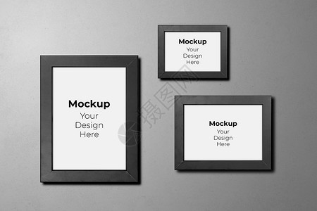 边框阴影素材水泥墙纹理背景上的模型相框 包括图像 复制空间 带空白的画廊展示 模型集合 内部元素 无人 垂直和水平边框背景