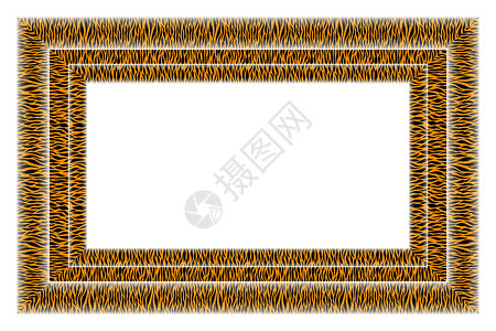 方形彩带边框黑色和橙色方形框架 与动物装饰品的装饰边框 虎皮 复制空间 时尚板 卡片 海报 横幅的模板设计 矢量图插画
