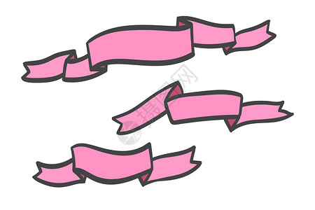白色背景上隔离的一组粉红色双光带 Ribbon 横幅矢量图解 手画蕾丝插图收藏网络贴纸销售涂鸦装饰边界徽章艺术背景图片