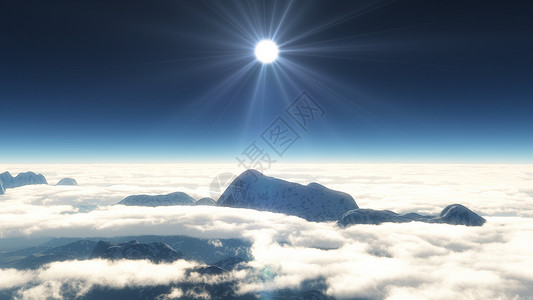 云层之上的山 太阳 ra航班全景山脉蓝色插图阳光顶峰天线火山天堂冬天高清图片素材