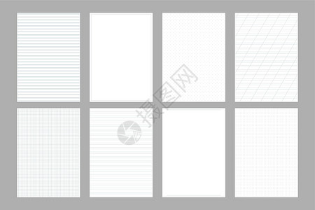 米白色纸一组具有不同方格图案的 A4 纸 窄线和宽线 圆点 带框架 床单的实际尺寸为 210 x 297 米插画