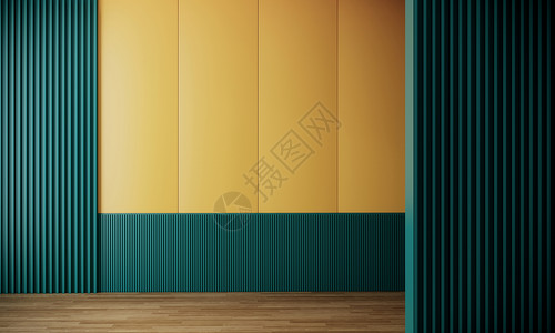 现代简约空房间室内黄绿墙配绿色隔墙三维渲染背景背景图片