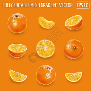 柑橘熟了一套橙色的熟橙子 在橙色背景插画