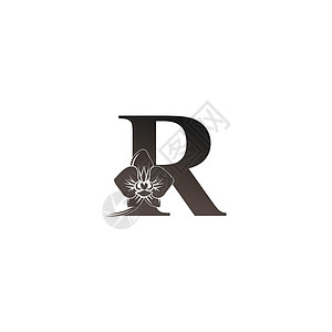 字母R字母 R 标志图标与黑色兰花设计 vecto插画