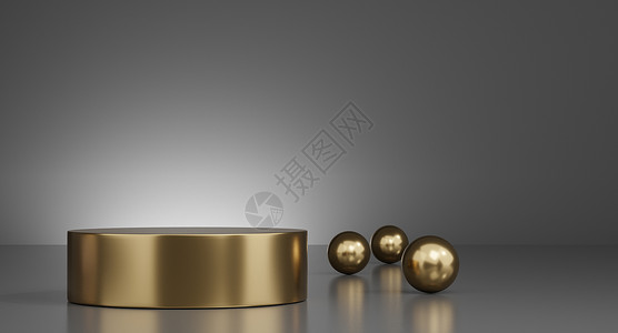 圆盘装饰球3D 金色最小讲台背景和金色球装饰 小样  3d 渲染背景