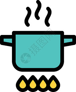 平底锅矢量图标烹饪锅用具工具厨师平底锅食物美食厨具黑色蒸汽白色插画