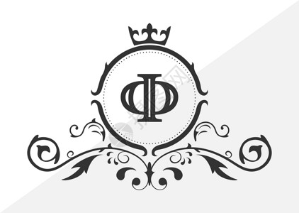 俄语字母表的程式化字母 F 带有装饰品和皇冠的会标模板 用于设计首字母名片标志标志和先驱背景图片