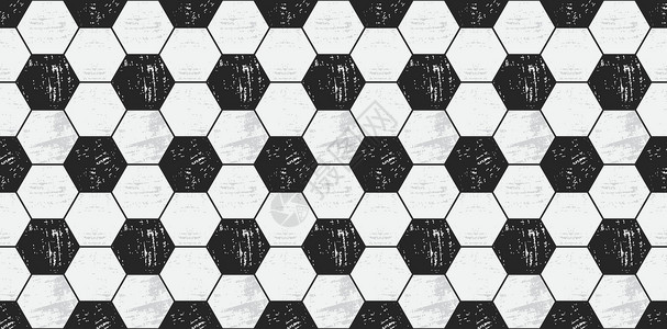 足球纹理 在 grunge 风格的足球无缝模式 黑白六边形壁纸 矢量重复瓷砖设计背景图片