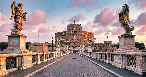 圣安吉洛圣天使城堡在意大利罗马罗马的Castel SantAngelo 在日出时无人居住的历史纪念碑文化风格大理石历史性建筑遗产古物寺庙背景