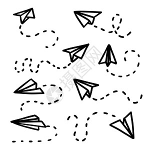 纸飞机线条纸飞机涂鸦 简单的纸飞机 矢量船踪迹 手绘它制作图案插画