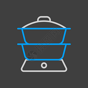 中西双厨双锅炉矢量图标 厨电厨具平底锅食物蒸汽饮食技术炊具汽船厨房机器插画