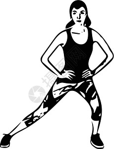 肌肉女抽象健身女性 bod活动力量训练培训师草图运动员健身房运动装肌肉运动插画