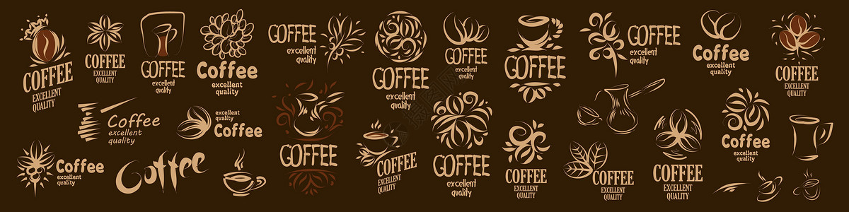土耳其咖啡一组大矢量的抽画标识和咖啡元素涂鸦餐厅绘画豆子标签草图雕刻手绘店铺打印插画