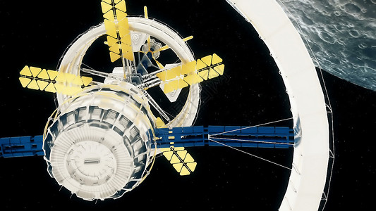 中秋号飞船太空站环绕月球飞来飞去天文学3d车站卫星行星勘探火箭航班轨道月亮背景