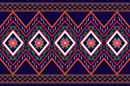 刺绣面料几何设计图案面料民族东方传统和手绘刺绣风格线插画