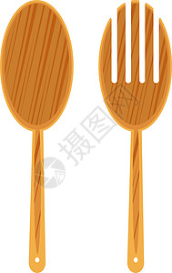 木叉子木勺和叉子 插图 白色背景的矢量插画