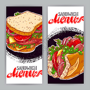 吃的食物海报两个带三明治的垂直横幅背景