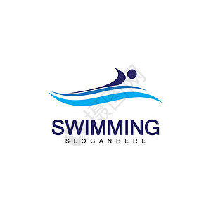 游泳标志矢量插图设计 游泳俱乐部 游泳者标志设计模板广告卡片水池海浪活力公司健康蝴蝶蓝色运动员背景图片