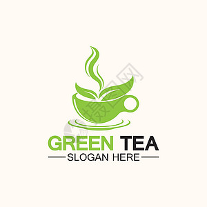 绿茶手机端模板茶杯标志矢量设计 绿茶矢量标志模板叶子徽章包装餐厅店铺茶壶艺术饮料邮票品牌插画
