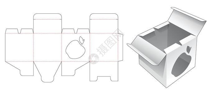产品包装盒带苹果形窗口模切模板的中间开口点包装盒插画