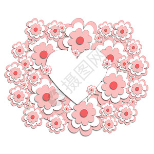 心脏周围的 3D 粉红色樱花 将其用于卡片邀请函或明信片 创意模板 文本空间植物装饰品创造力横幅显卡海报纺织品庆典设计平面背景图片