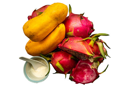 木瓜 龙果和酸奶有助于保持健康的肠道运动 促进其健康酶水果酵素饮食食物背景图片