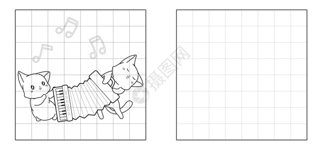 复制猫正在拉手风琴卡通图片背景图片