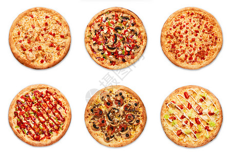 披萨店传单白色背景上不同比萨饼的颜色蔬菜披萨食物脆皮火腿面团传单餐厅海报小吃背景
