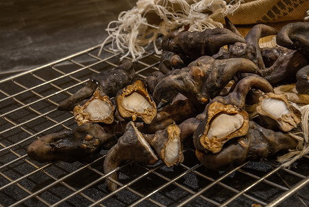 咸水 冷栗 塔帕纳坦菱角煮沸水牛蝙蝠菱形双棘零食黑色背景图片