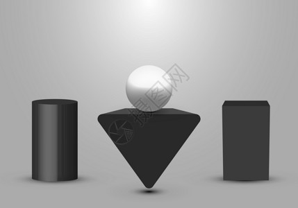 三角警示架3D 逼真的黑色几何基座三角盒工作室 白色背景上有轻型产品架插画