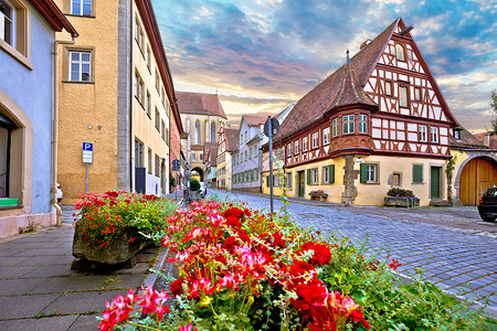 罗腾堡德国德元中世纪德国城镇罗德堡风景的科布斯街背景