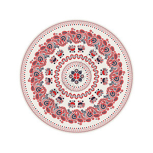 匈牙利圆形装饰品 2缝纫地区针织刺绣艺术民间戏服织物红色盘子背景图片