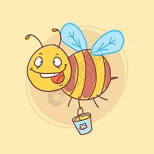 要开朗黄色蜜蜂开朗地拿着一桶蜂蜜微笑 有趣的性格设计图片