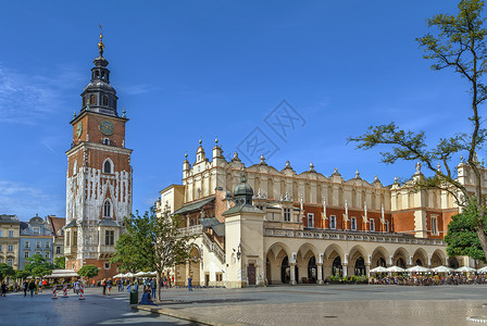 波兰克拉科夫和市政厅塔背景图片