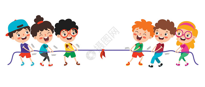 休闲活动有趣的孩子们玩拉绳休闲弱点孩子女孩朋友时代朋友们团队公园绳索插画