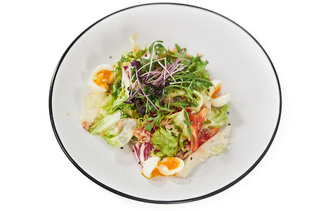 美味的沙拉加蔬菜 绿菜和鸡蛋叶子高清图片素材